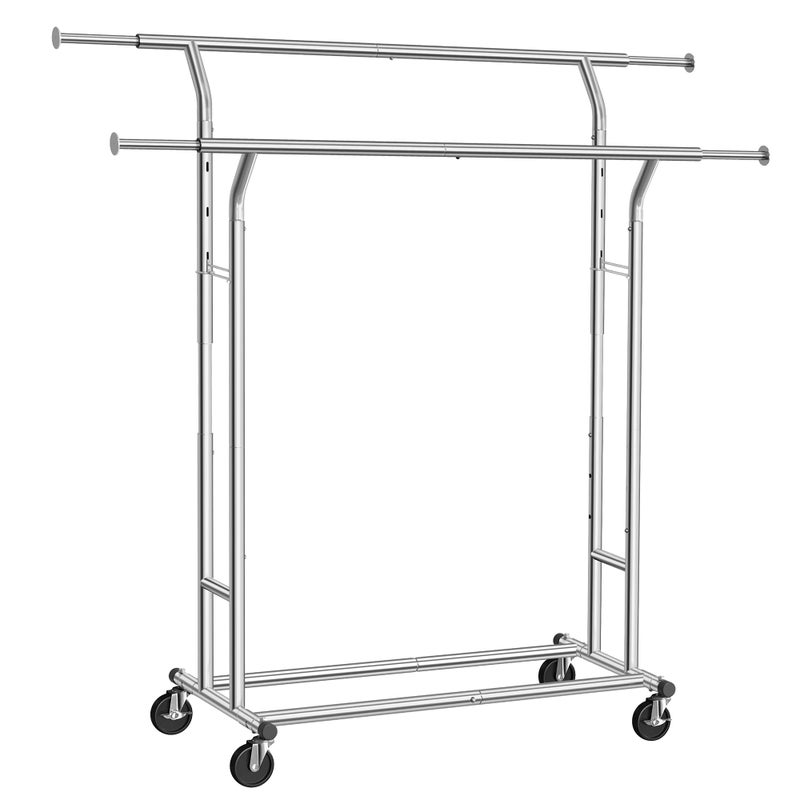 SONGMICS HSR12S Heavy Duty Metal Coat Rack Stand 110kg Heavy Duty Clothes Rack on Wheels Length 129169 cm Chrome