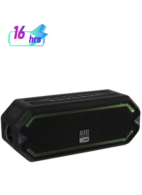 Altec Lansing Hydra Jolt Wireless Portable Bluetooth Speaker With Qi Charging, 100 Foot Wireless Range, LED Lights, USB Type-C Rechargeable, IP67 Everything Proof, Voice Assistant, 16 Hours, Black