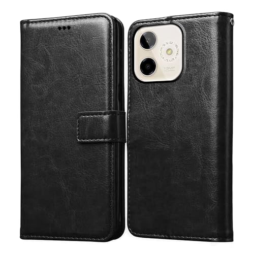 Casotec Flip Cover Compatible with Lava Shark 5G | Premium Leather Finish | Inbuilt Pockets & Stand | Flip Cover Back Case for Lava Shark 5G (Black) - Image 1