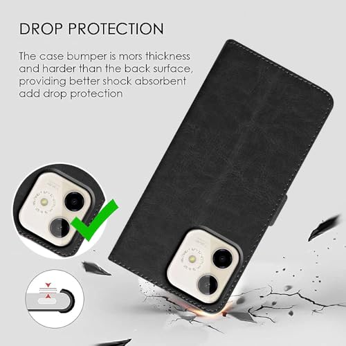 Casotec Flip Cover Compatible with Lava Shark 5G | Premium Leather Finish | Inbuilt Pockets & Stand | Flip Cover Back Case for Lava Shark 5G (Black) - Image 3