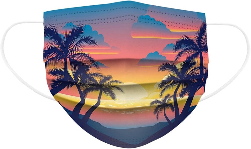 woobles 10PCS Summer Printed Disposable Face Masks with Design for Adults Beach Fruit Coconut Palm Paper Masks Full Face Protection - Image 2