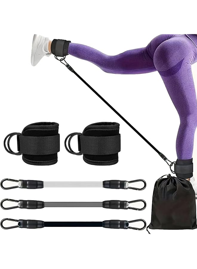 Ankle Straps for Cable Machines - Double D-Ring Adjustable and Breathable Leg Straps, Pair Ankle Cuffs for Women and Men, Gym for Legs, Glutes, Abs and Hip Workouts (Black)