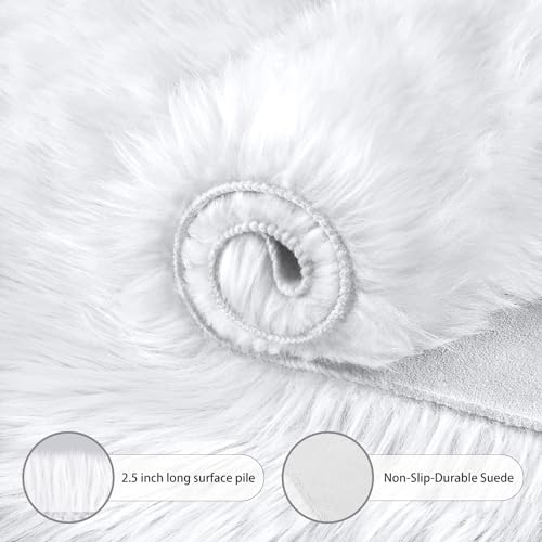 Ciicool Round Fur Fluffy Area Rug for Bedroom, White Faux Fur Rugs Furry Circle Rug for Kids Room, Cute Furry Nursery Carpet, Plush Shag Circular Rugs Floor Carpets for Teen Girl Room, 3x3 Ft - Image 4