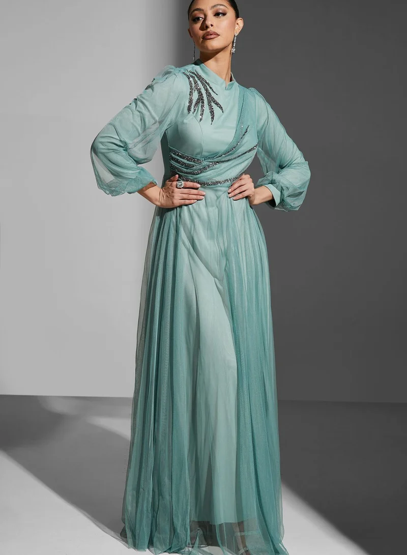 Namshi X Hadia Ghaleb Hadia Ghaleb Embellished High Neck Dress