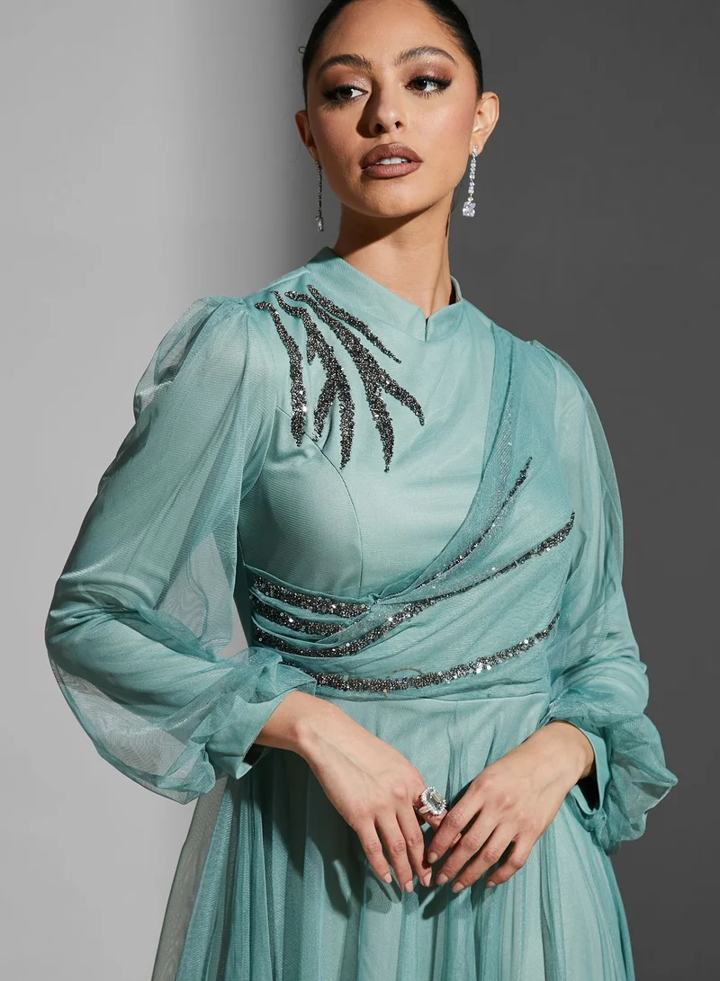 Namshi X Hadia Ghaleb Hadia Ghaleb Embellished High Neck Dress