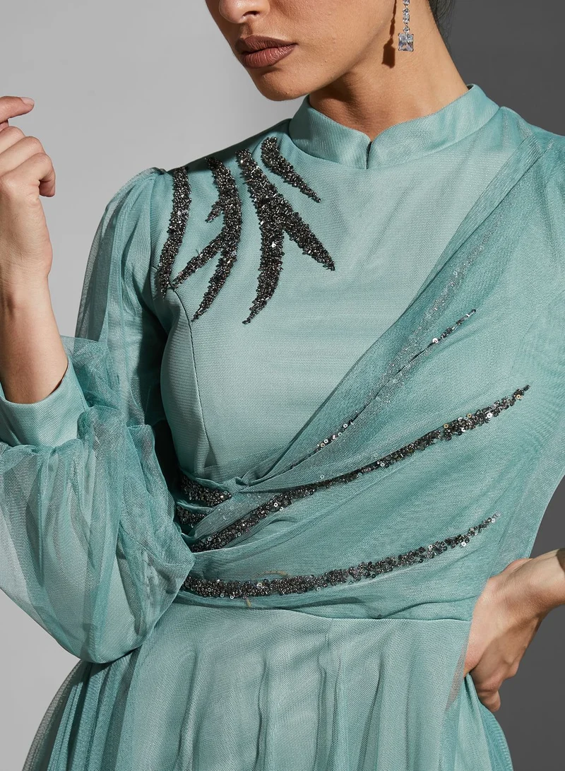 Namshi X Hadia Ghaleb Hadia Ghaleb Embellished High Neck Dress