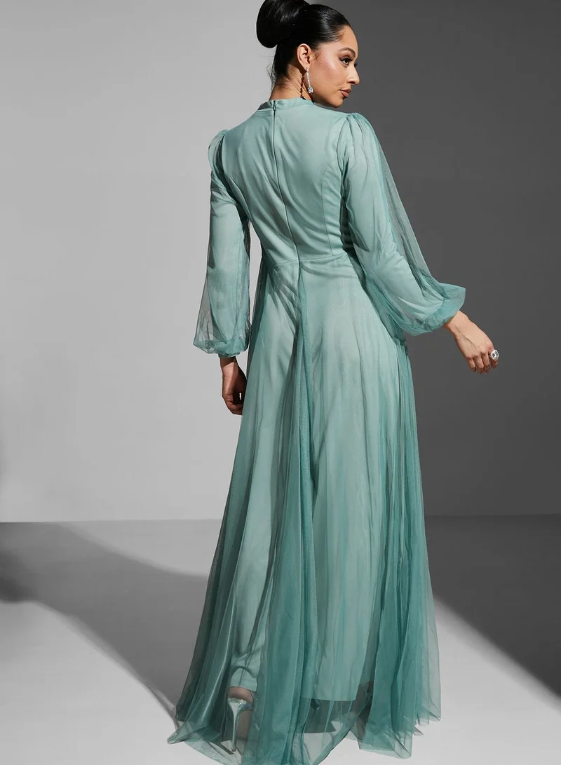 Namshi X Hadia Ghaleb Hadia Ghaleb Embellished High Neck Dress
