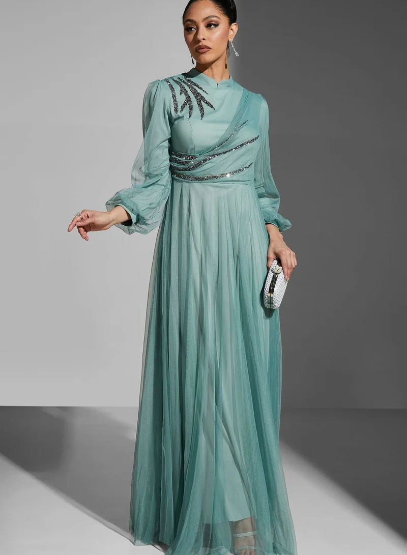 Namshi X Hadia Ghaleb Hadia Ghaleb Embellished High Neck Dress