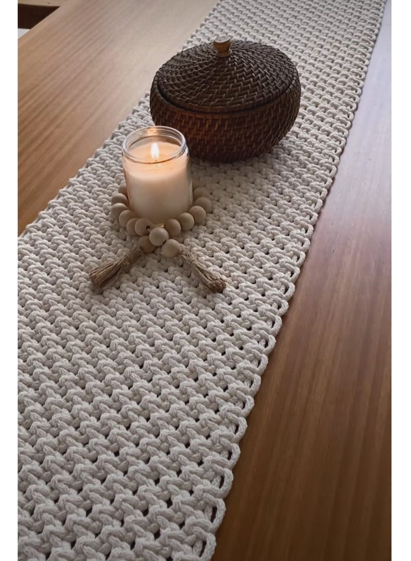 macrame sanu Table runner/ table mat/ handmade macrame Table runner with 6 nos table mats boho style , Newly added Extra large(172x36cm)  - Image 1