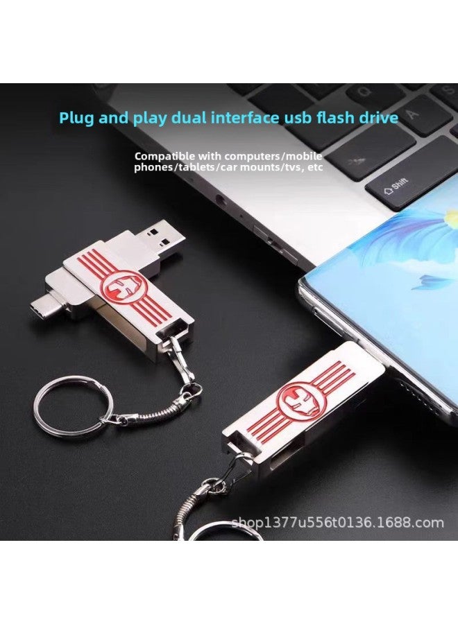 Iron Man Metal Waterproof Mobile Phone U Disk Typec Dual Interface Computer Dual-use Capacity Expansion-Color:Silver-Capacity:32GB 2.0 - Image 5