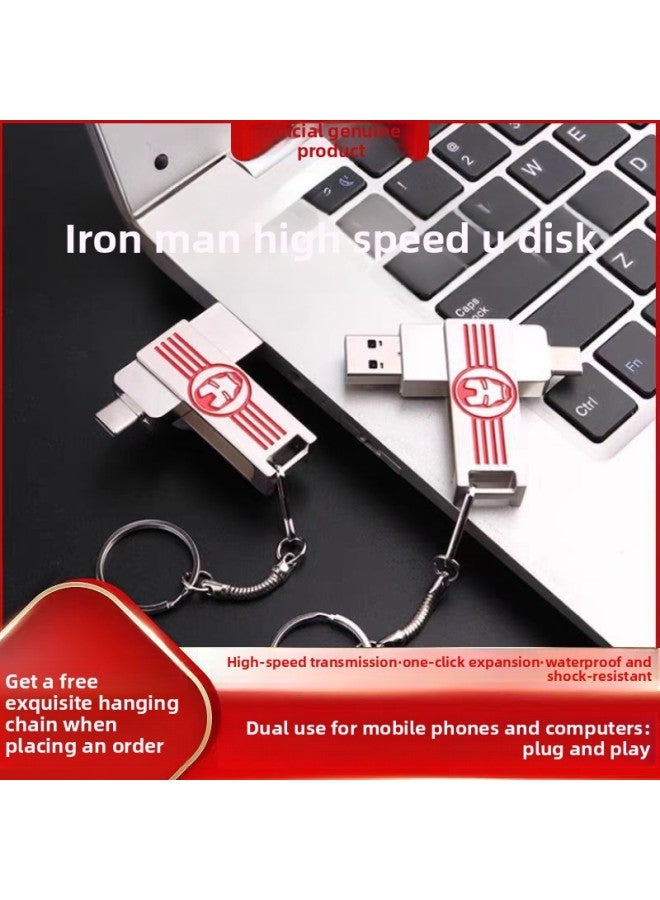 Iron Man Metal Waterproof Mobile Phone U Disk Typec Dual Interface Computer Dual-use Capacity Expansion-Color:Silver-Capacity:32GB 2.0 - Image 4