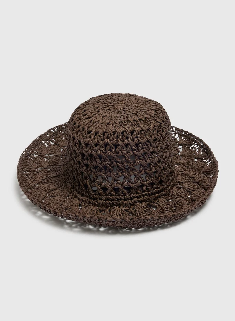 ماتلان Chocolate Brown Straw Bucket Hat