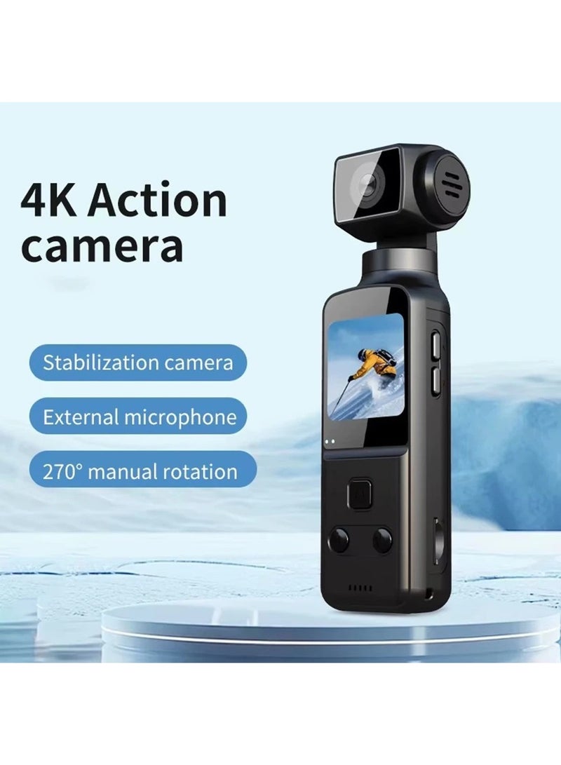 4K HD Handheld Action Camera, 270° Rotatable Pocket Camcorder with WiFi and 1.3in LCD Screen, Black - Image 1