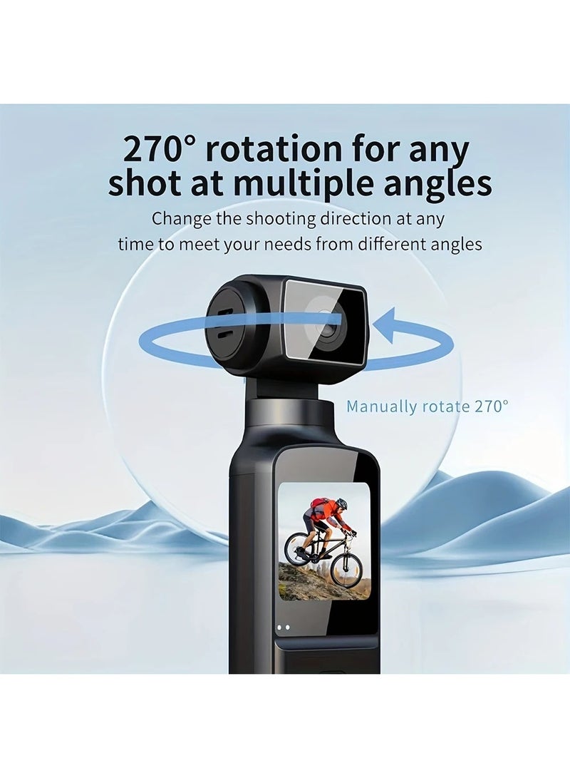 4K HD Handheld Action Camera, 270° Rotatable Pocket Camcorder with WiFi and 1.3in LCD Screen, Black - Image 2