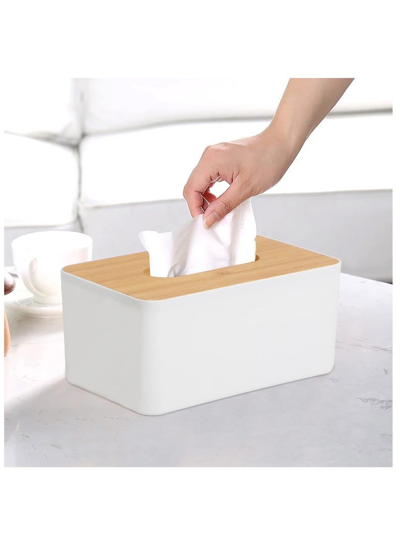 Generic Square Shape Wooden Cover Plastic Tissue Box Holder - Paper Napkin Holder Case -Tissue Holder Dispenser Organizer for Car Decor Home Room Hotel  - Image 1