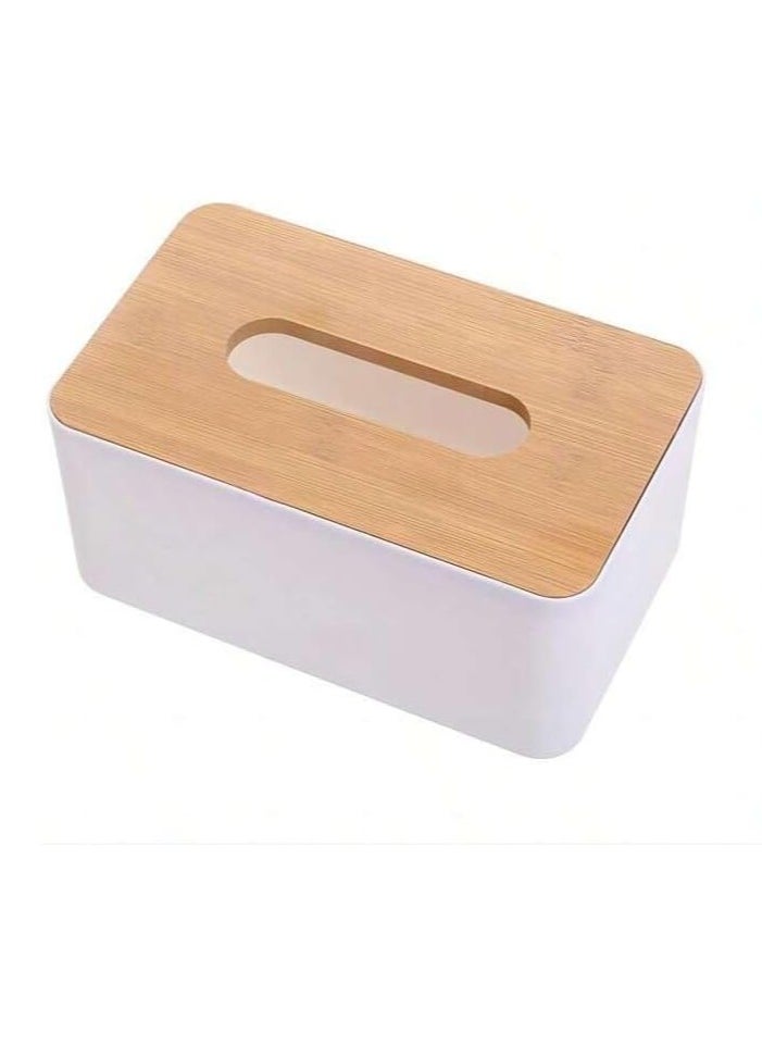 Generic Square Shape Wooden Cover Plastic Tissue Box Holder - Paper Napkin Holder Case -Tissue Holder Dispenser Organizer for Car Decor Home Room Hotel  - Image 2