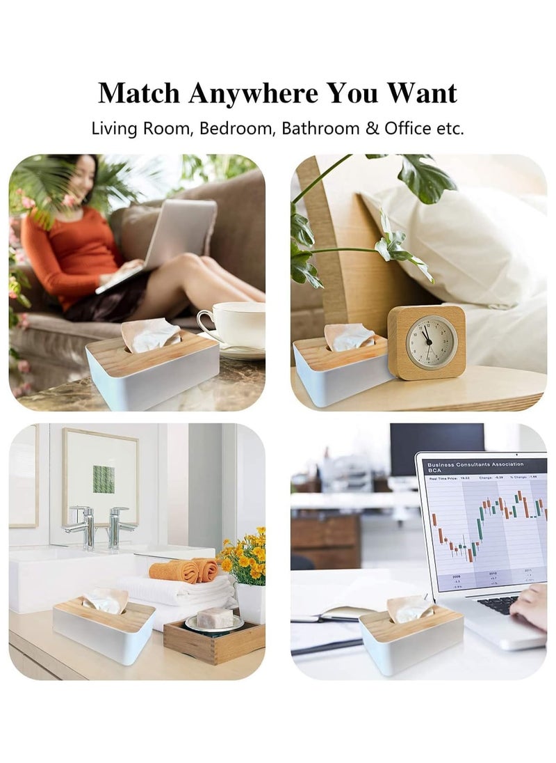 Generic Square Shape Wooden Cover Plastic Tissue Box Holder - Paper Napkin Holder Case -Tissue Holder Dispenser Organizer for Car Decor Home Room Hotel  - Image 3