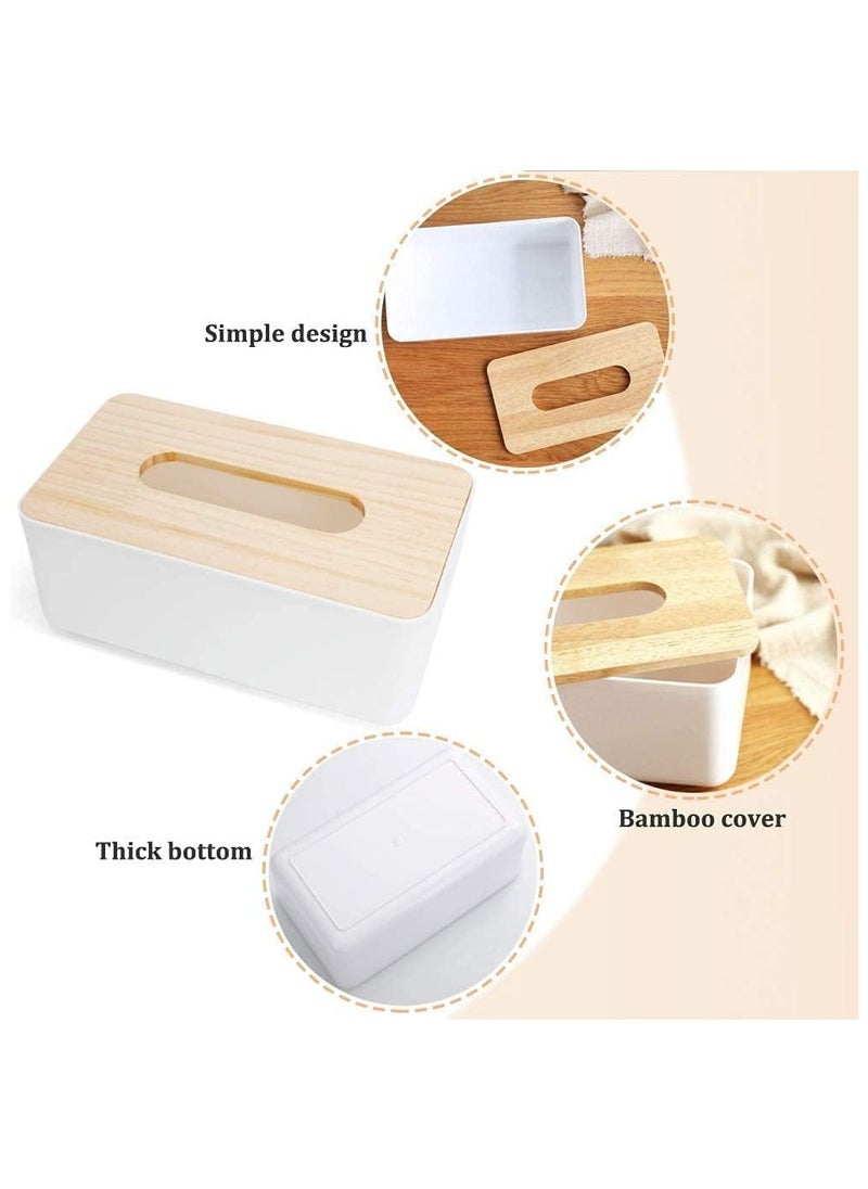 Generic Square Shape Wooden Cover Plastic Tissue Box Holder - Paper Napkin Holder Case -Tissue Holder Dispenser Organizer for Car Decor Home Room Hotel  - Image 4