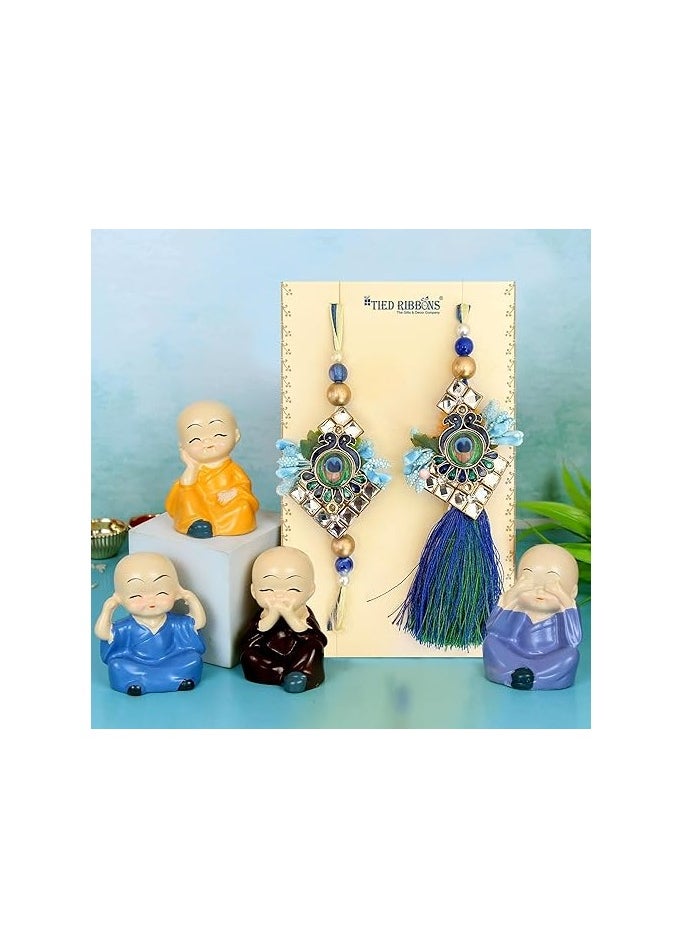 TIED RIBBONS - TIED RIBBONS Rakhi for Bhaiya Bhabhi with Gifts - Premium Bhaiya Bhabhi Rakhi with Mini Idols Statues Roli Chawal and Mini Greeting Card - Rakhi for Brother and Bhabhi with Gift - Image 1