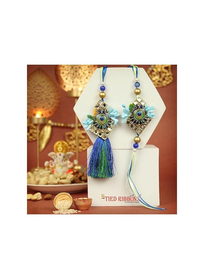 TIED RIBBONS - TIED RIBBONS Rakhi for Bhaiya Bhabhi with Gifts - Premium Bhaiya Bhabhi Rakhi with Mini Idols Statues Roli Chawal and Mini Greeting Card - Rakhi for Brother and Bhabhi with Gift - Image 1