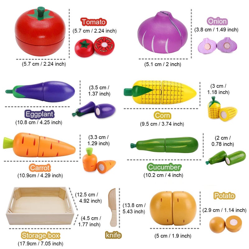 Airlab Wooden Play Food for Kids Kitchen Toys for Toddlers Cutting Pretend Toy Food Wooden Fruits Vegetables Gift for Boys Girls Educational Toys - Image 3