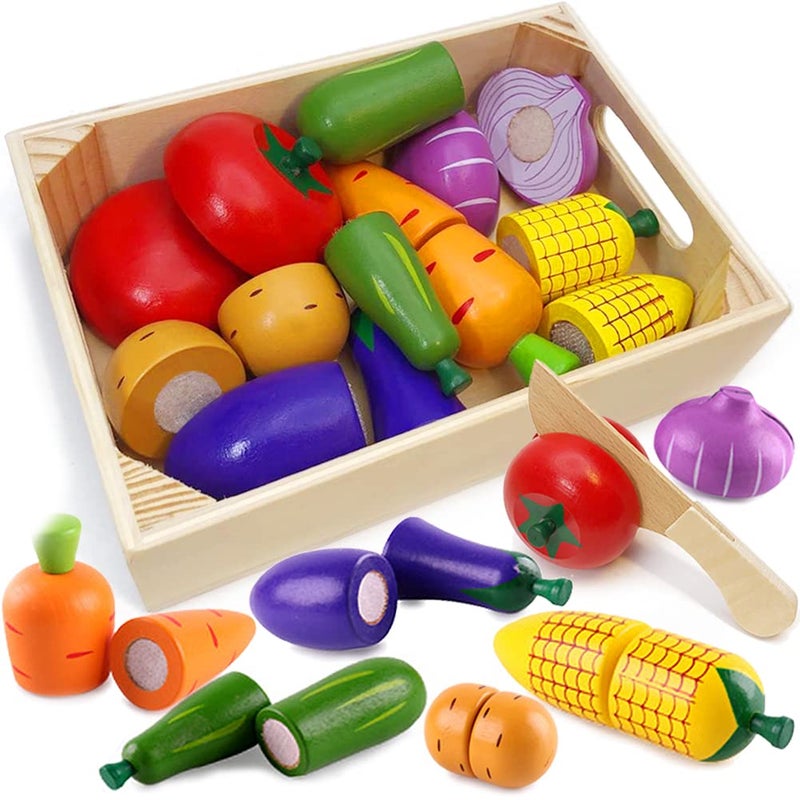 Airlab Wooden Play Food for Kids Kitchen Toys for Toddlers Cutting Pretend Toy Food Wooden Fruits Vegetables Gift for Boys Girls Educational Toys - Image 2