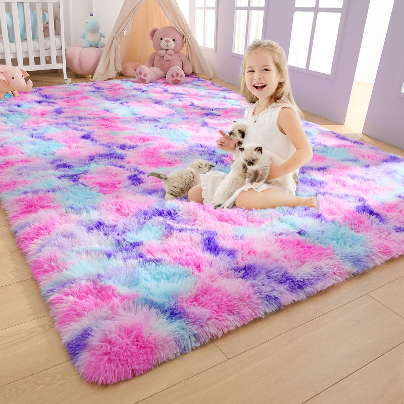 AROGAN Soft Rainbow Area Rugs for Girls Room 5x8 Feet Fluffy Girls Bedroom Rugs Princess Rug Cute Colorful Carpet for Kids Teens Nursery Toddler Hot Pink - Image 2