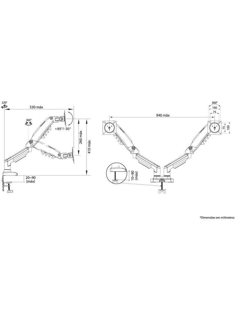 North Bayou NB F160-FP Dual Arm Monitor Stand and Laptop Holder for 17-27 Inch and 10-17 Inch Laptop Stand, Full Motion Metal, North Bayou NB F160-FP - Image 4