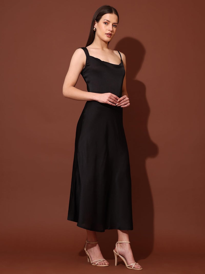 PURVAJA Women’s Cowl Neck Silk Blend Maxi Dress (Floe-115-L_Black) - Image 2