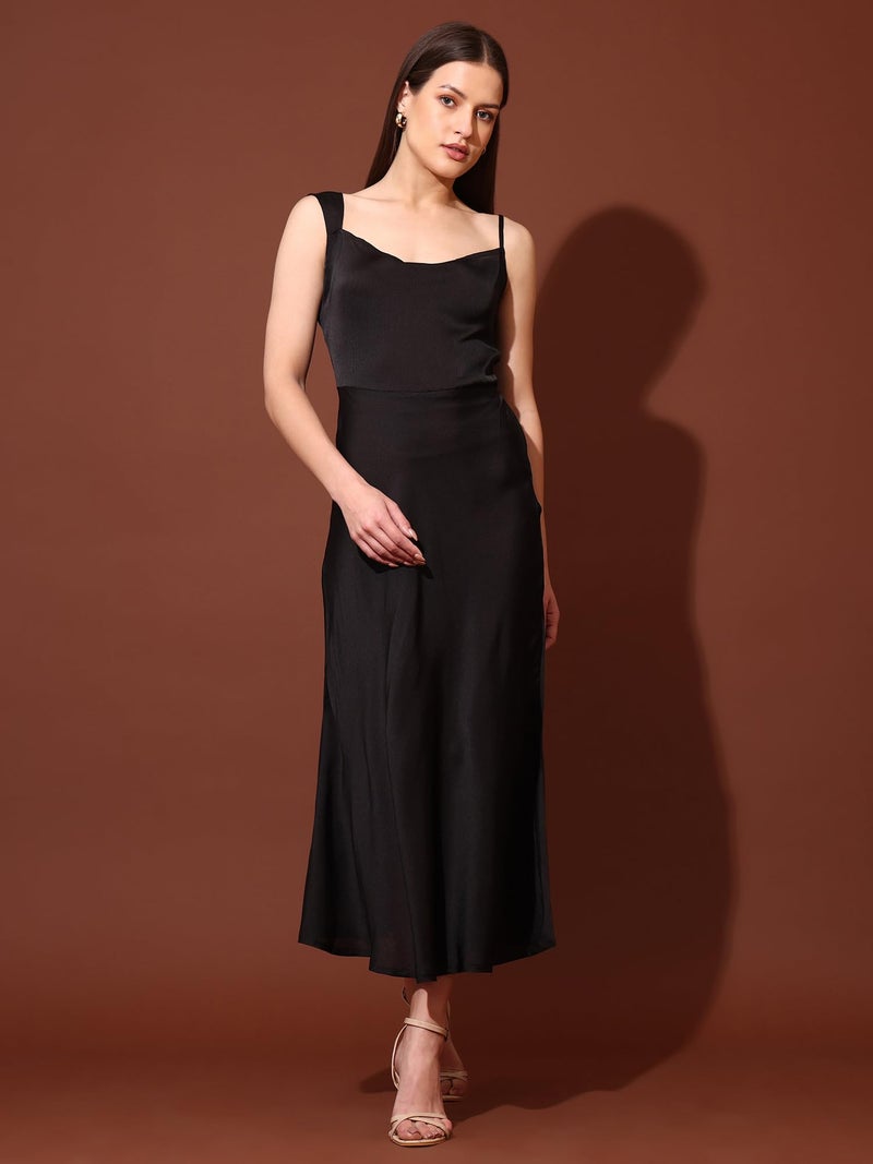 PURVAJA Women’s Cowl Neck Silk Blend Maxi Dress (Floe-115-L_Black) - Image 4