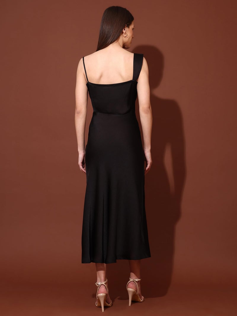 PURVAJA Women’s Cowl Neck Silk Blend Maxi Dress (Floe-115-L_Black) - Image 3
