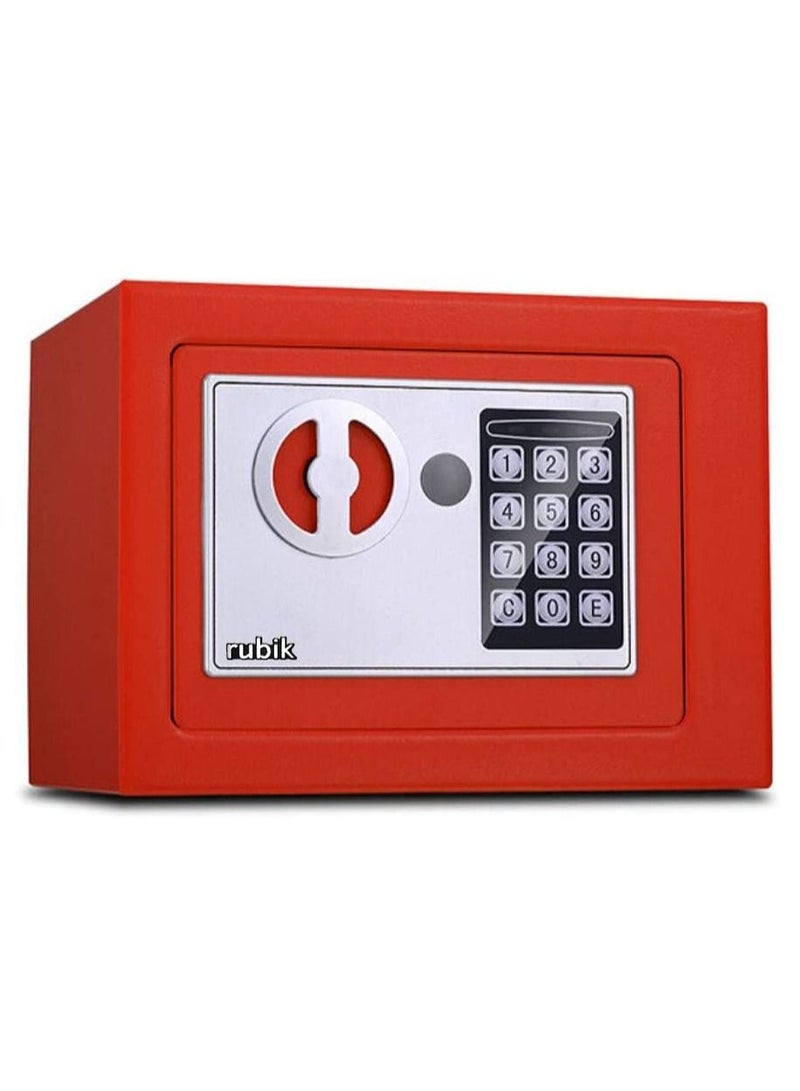 Rubik Mini Digital Safe Box with Electronic Keypad and Physical Key Lock for Home Office Hotel Jewelry Passport Watches Cash Storage 23x17x17cm (Red)  - Image 1