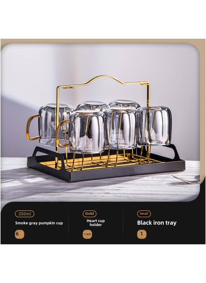 Generic - High-looking Household Glass Cold Water Kettle, High Temperature Resistant Cool Boiled Water Cup, Creative Living Room Herbal Tea Ice Water Kettle, Large Capacity-Color:6 350ML Pumpkin Cups + Peach Heart Cup Holder + Iron Tray - Image 1