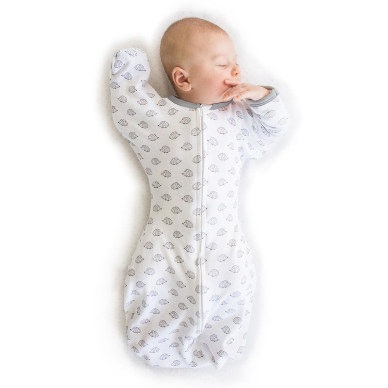 SwaddleDesigns Transitional Swaddle Sack, Arms Up Half-Length Sleeves & Mitten Cuffs, Swaddle for Newborn Transition to Baby Sleep Sack Wearable Blanket, Medium, 3-6 month, 14-21 lb, Tiny Hedgehogs - Image 1