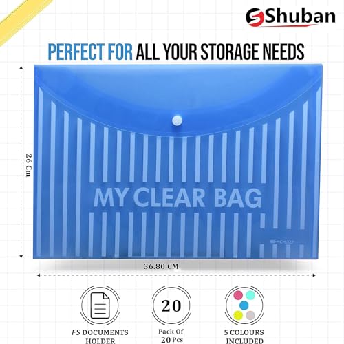Shuban Premium A4 File Folder with Button Closure | Document Organizer for Office, School & Travel | Waterproof Plastic Folder (20 Pcs) - Image 2
