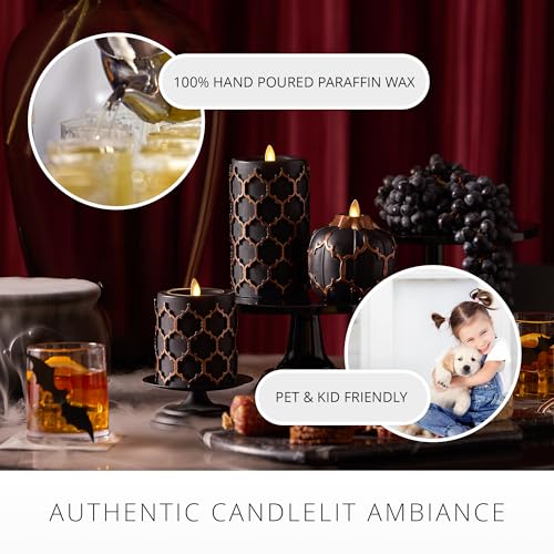 Luminara Black Embossed Fretwork 35 x 65 Pillar AA Battery Operated wTimer Function Flickering Flameless LED Light Real Wax Candle for Indoor Home Decoration for Dining Room Table Centerpiece - Image 3