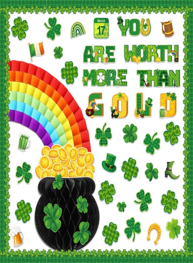 Qilery St. Patrick's Day Bulletin Board Set with Honeycomb Pot Gold Lucky Green Shamrock Cutouts for Classroom School Decorations Happy St Patrick's Day Paper Cutouts Wall Decor Party Supplies - Image 1
