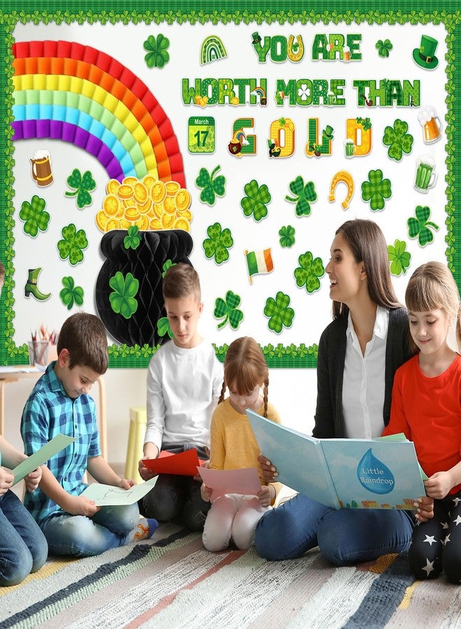 Qilery St. Patrick's Day Bulletin Board Set with Honeycomb Pot Gold Lucky Green Shamrock Cutouts for Classroom School Decorations Happy St Patrick's Day Paper Cutouts Wall Decor Party Supplies - Image 5