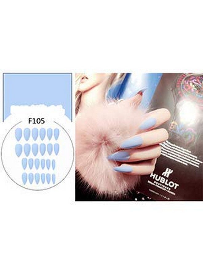 SoSh Matte Fake Nail Set Light Blue Frosted Stiletto Artificial Nail Eraser Touch Les Faux Ongles Noir Matï¿½12 Nail with Free Glue - Image 1
