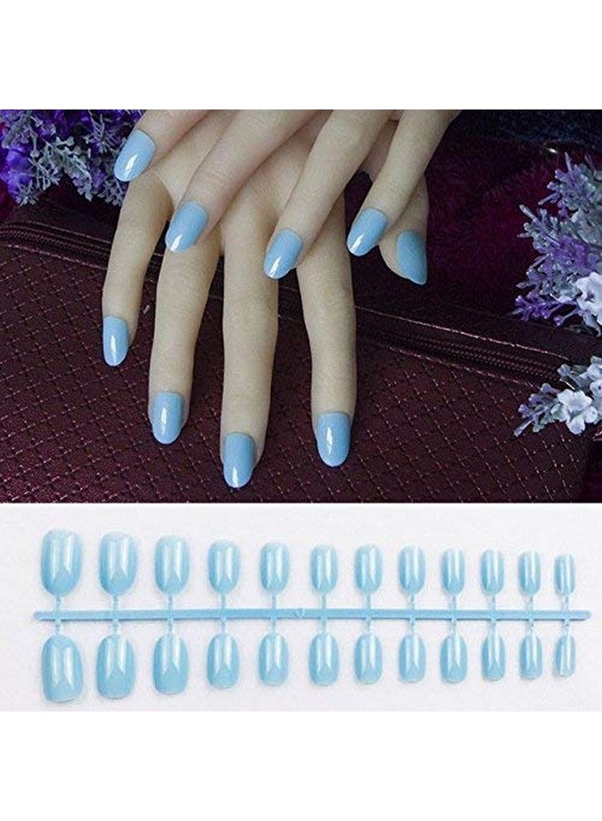 SoSh Matte Fake Nail Set Light Blue Frosted Stiletto Artificial Nail Eraser Touch Les Faux Ongles Noir Matï¿½12 Nail with Free Glue - Image 2