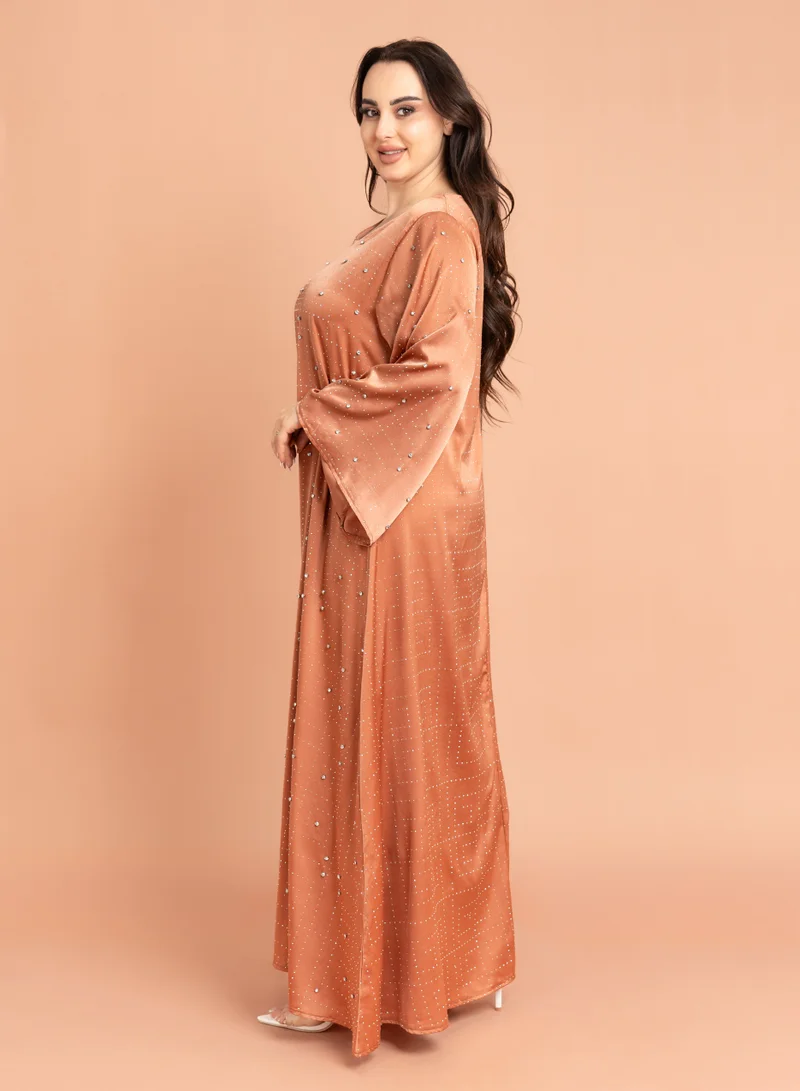 IKKXA Crystal Patterns Luxury Jalabiya Brown