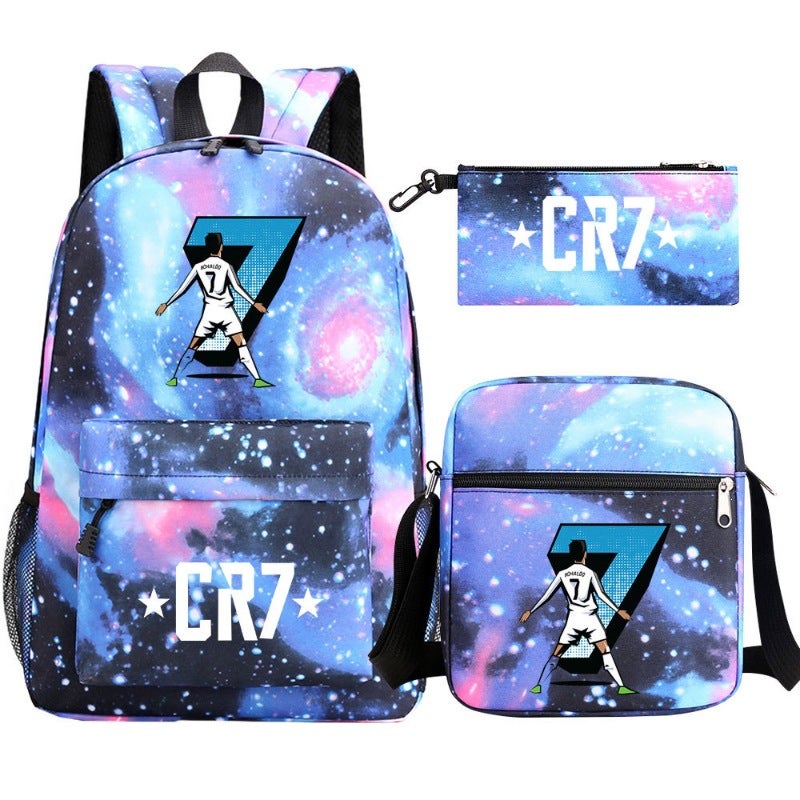 Ronaldo Printed Student Backpack Set with USB Charging Port - Image 1