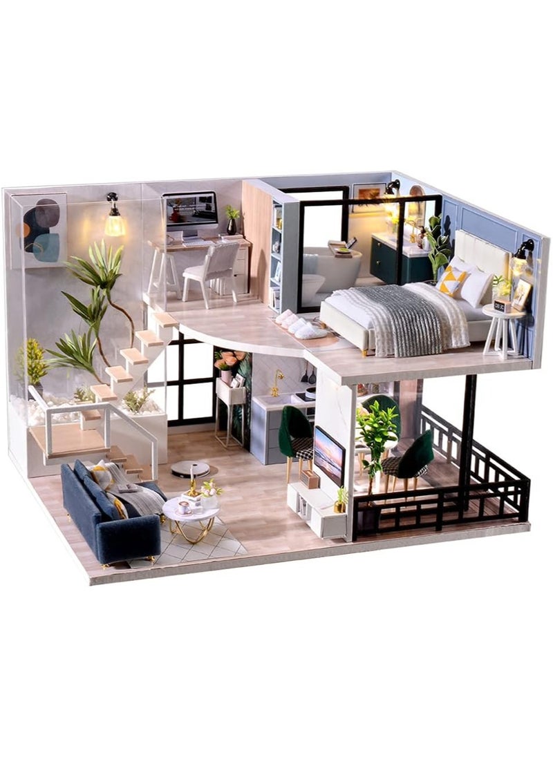 Gonice - Gonice Miniature Dollhouse Kit with Furniture, 1:24 Scale Creative Room Mini Wooden Doll House Accessories Plus Dust Proof & Music Movement for Kids Teens Adults(Satisfied Time) - Image 1