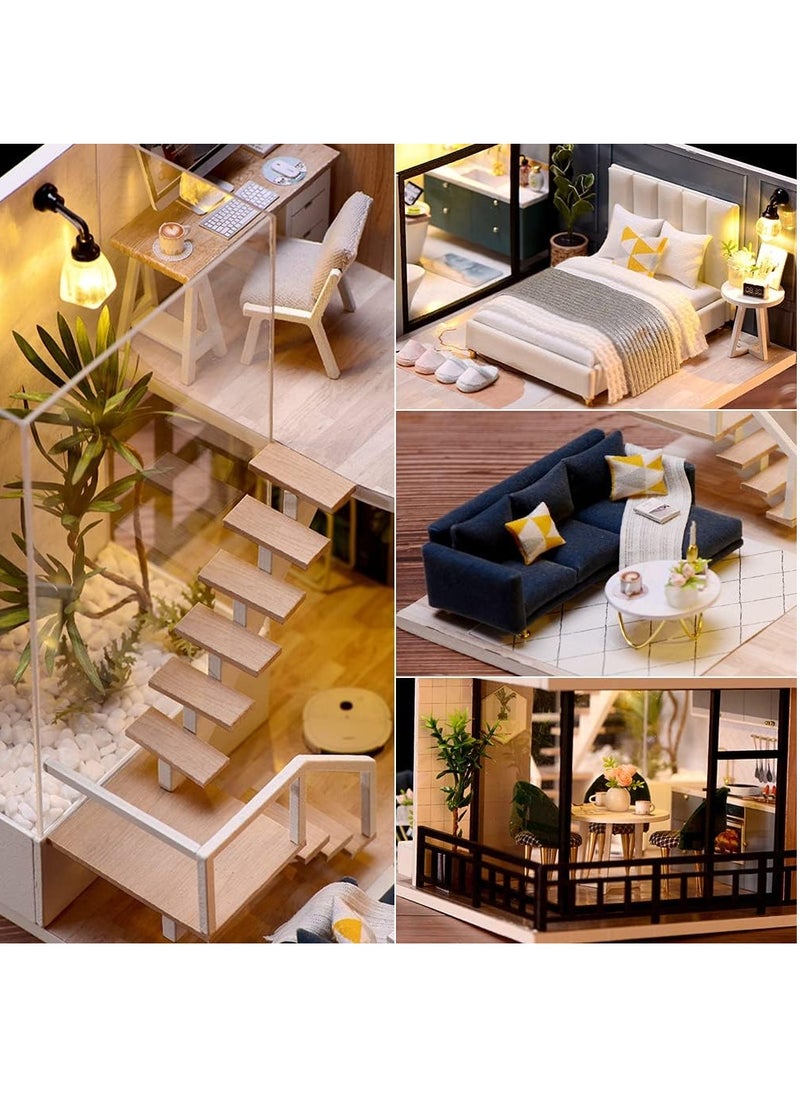 Gonice - Gonice Miniature Dollhouse Kit with Furniture, 1:24 Scale Creative Room Mini Wooden Doll House Accessories Plus Dust Proof & Music Movement for Kids Teens Adults(Satisfied Time) - Image 1