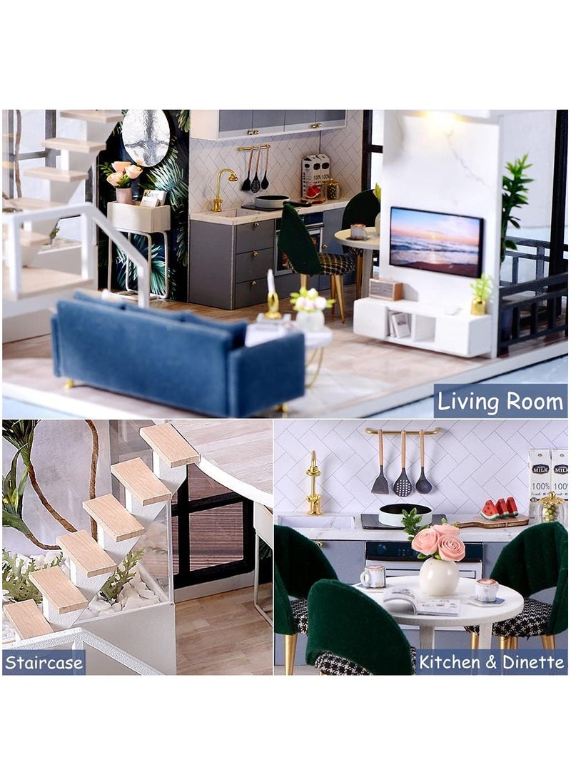 Gonice - Gonice Miniature Dollhouse Kit with Furniture, 1:24 Scale Creative Room Mini Wooden Doll House Accessories Plus Dust Proof & Music Movement for Kids Teens Adults(Satisfied Time) - Image 1