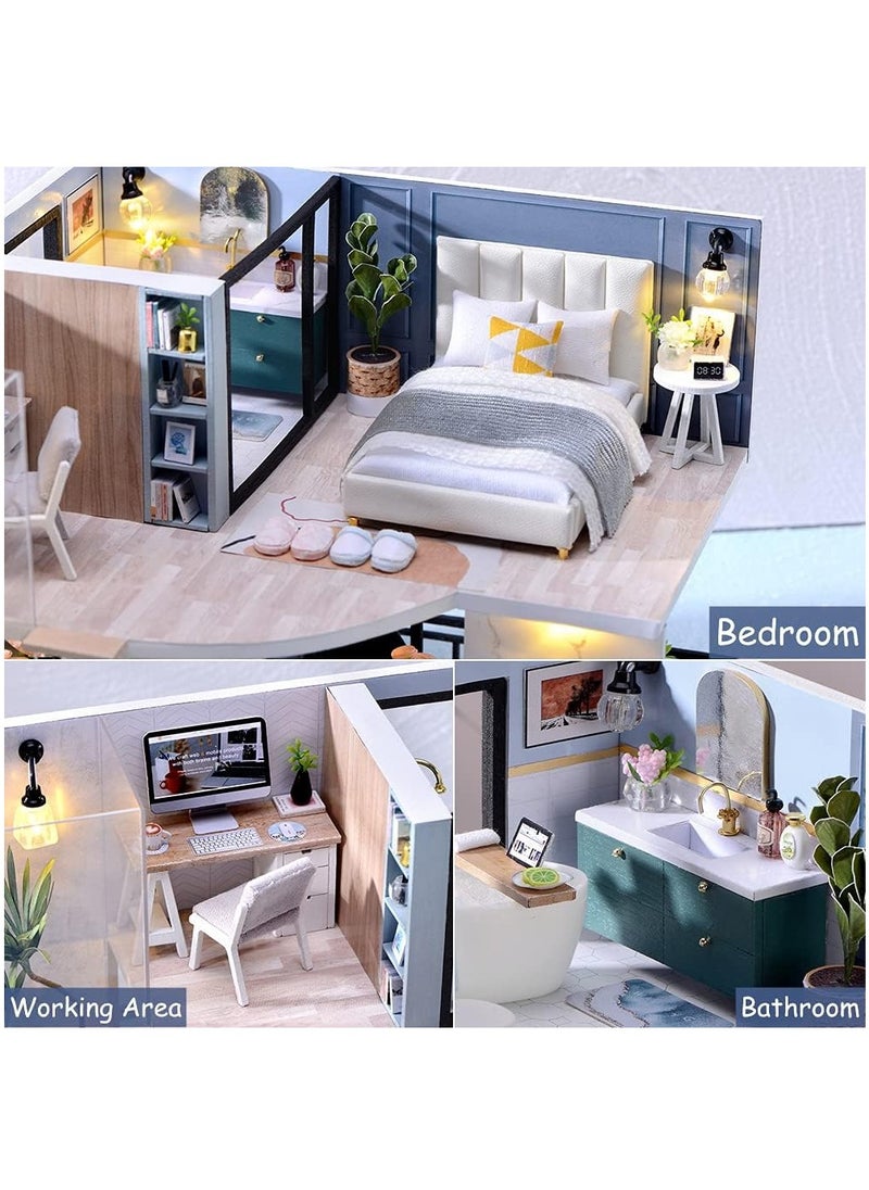 Gonice - Gonice Miniature Dollhouse Kit with Furniture, 1:24 Scale Creative Room Mini Wooden Doll House Accessories Plus Dust Proof & Music Movement for Kids Teens Adults(Satisfied Time) - Image 1