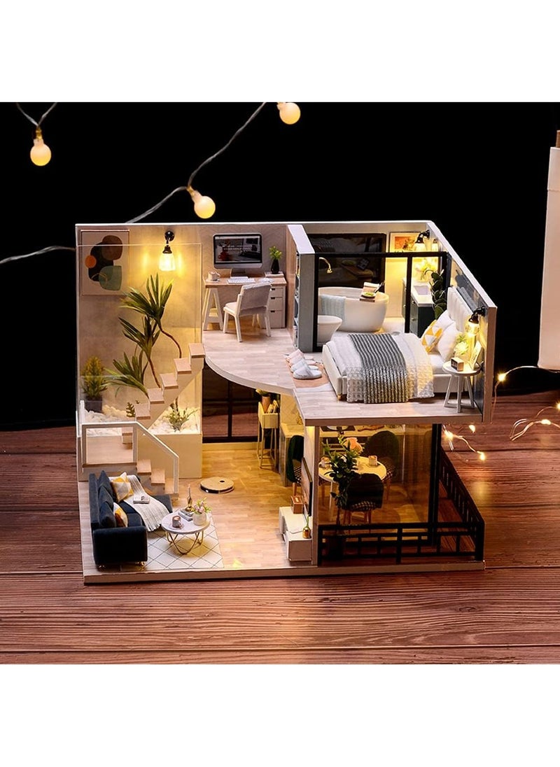 Gonice - Gonice Miniature Dollhouse Kit with Furniture, 1:24 Scale Creative Room Mini Wooden Doll House Accessories Plus Dust Proof & Music Movement for Kids Teens Adults(Satisfied Time) - Image 1
