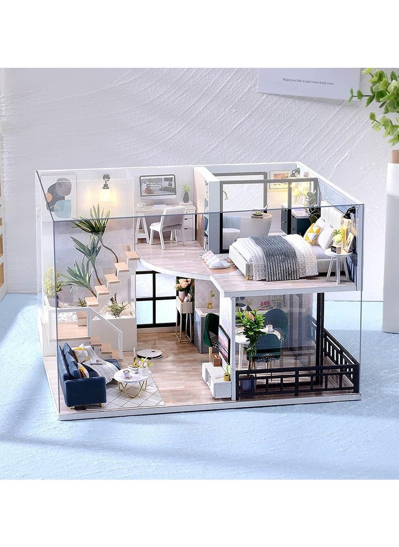 Gonice - Gonice Miniature Dollhouse Kit with Furniture, 1:24 Scale Creative Room Mini Wooden Doll House Accessories Plus Dust Proof & Music Movement for Kids Teens Adults(Satisfied Time) - Image 1