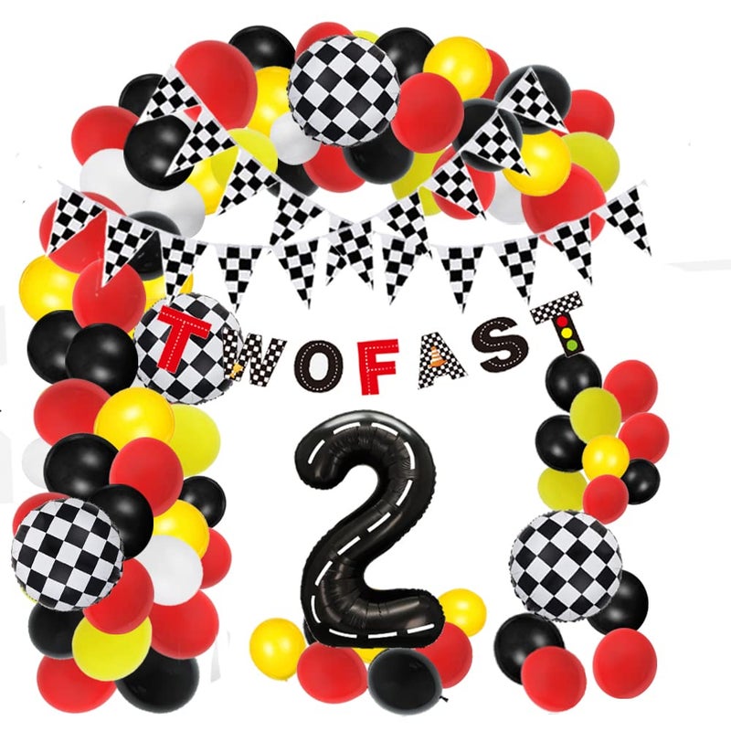 MANGO Race Car Balloon Birthday Party Supplies Decorations for Boys  Racing car Theme Party Supplies Happy Birthday Checkered Racing Flag Banner Two Fast 2nd Racing Monster Truck Themed Party Decorations - Image 2
