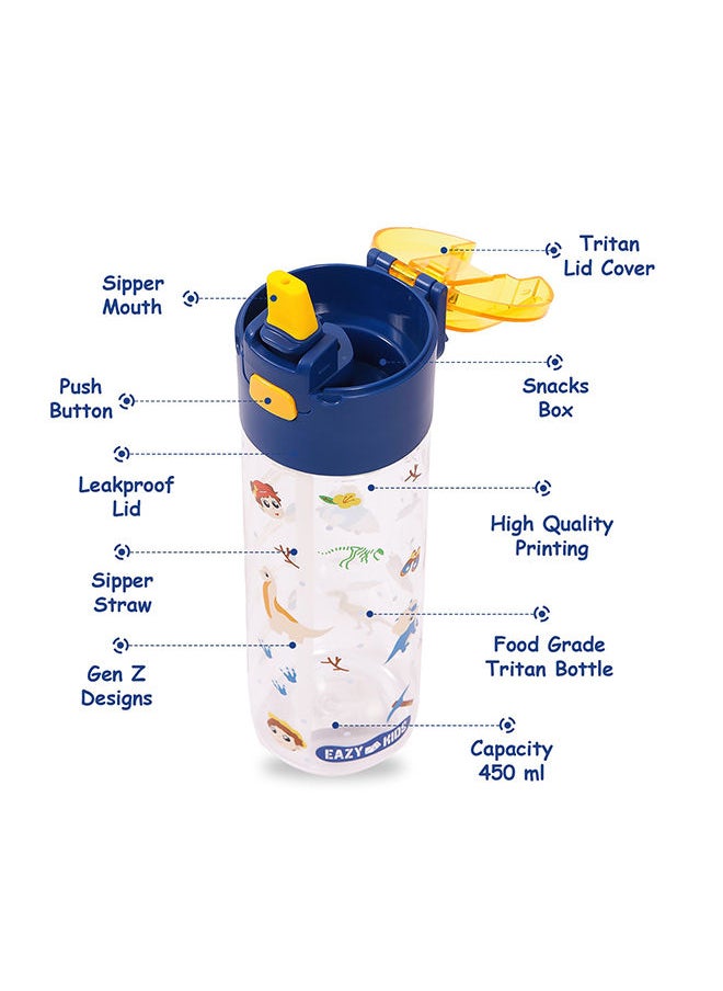 Eazy Kids - Tritan Water Bottle with Snack Box T-Rex Blue 450ml - Image 1